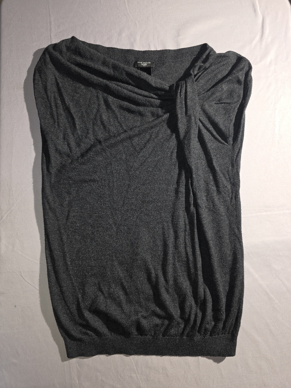 Ann Taylor Charcoal Gray Knit Drape Neck Sleeveless Top - Petite Medium